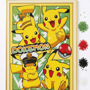 Diamond Painting Egypt | Pikachu Pokémon | Full Round Drill Diamond Painting 40×30 cm | Pre-Stretched Canvas on Wooden Frame