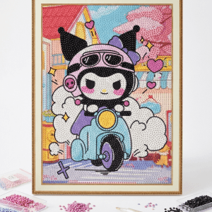 Diamond Painting Egypt | Kuromi On Bike | Sanrio | Full Round Drill Diamond Painting 40×30 cm | Pre-Stretched Canvas on Wooden Frame