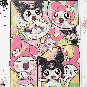 Diamond Painting Egypt | Kuromi and My Melody | Sanrio | Full Round Drill Diamond Painting 24×30 cm | Pre-Stretched Canvas on Wooden Frame